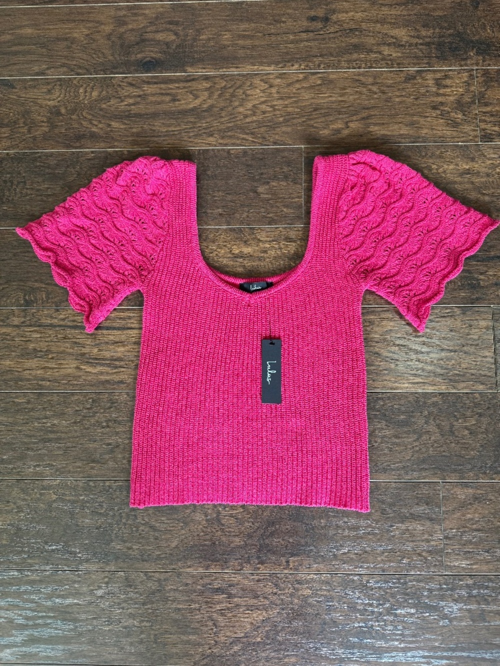 Lulus Hot Pink Crochet Flutter Sleeve Sweater Top Size S NWT
